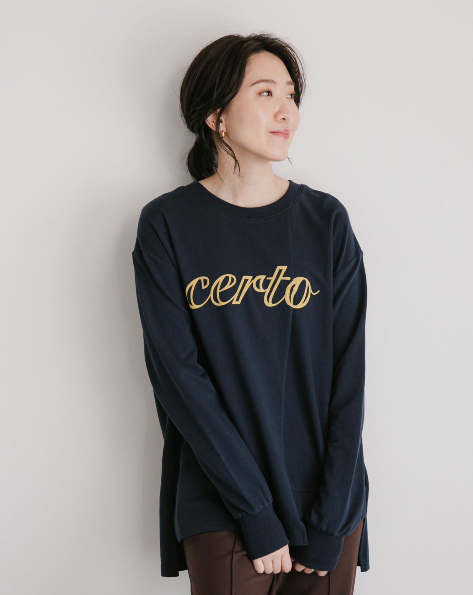 C DIEM】スイッチングロゴロングTシャツ - Tシャツ/カットソー(七分/長袖)