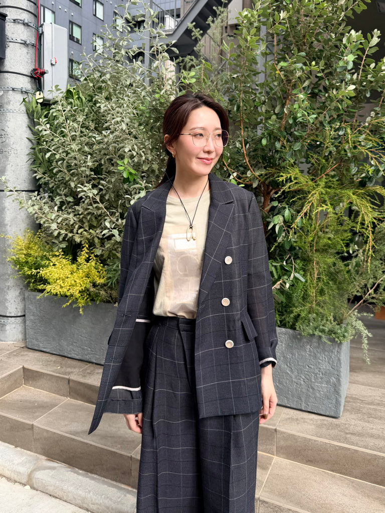 only color]チェックメッシュダブルジャケット – Lallia Mù