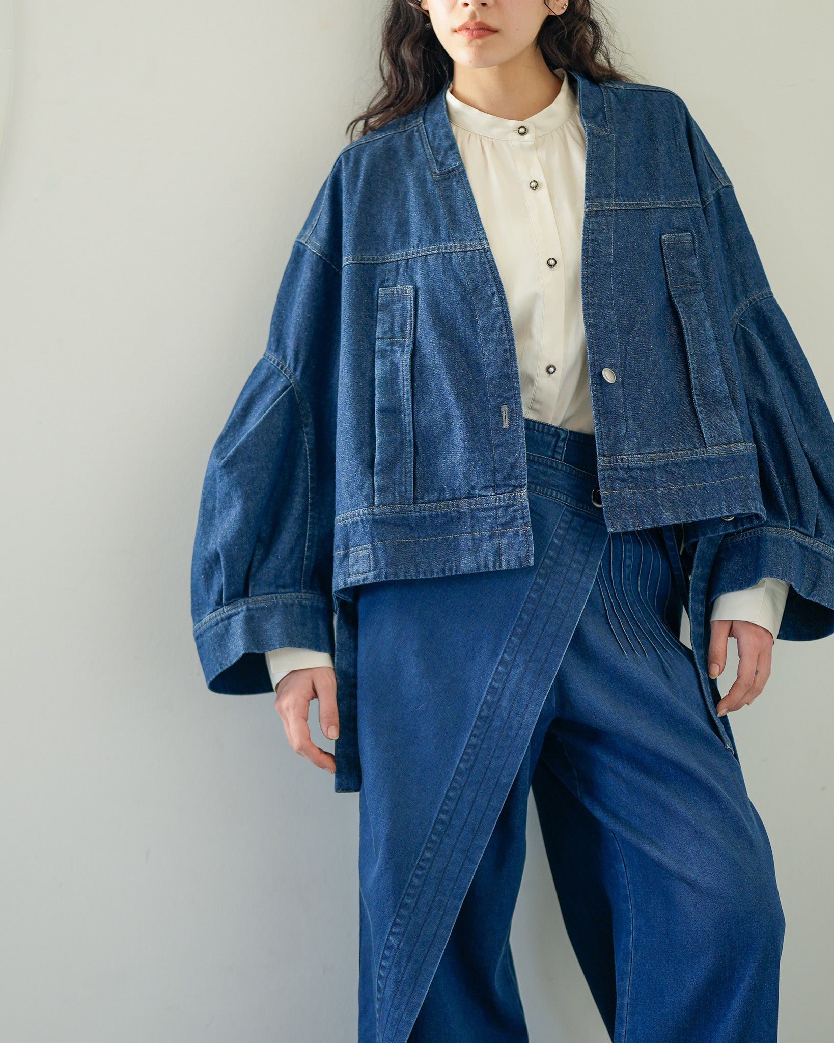 LAST ONE]ノーカラーデニムジャケット – Lallia Mù