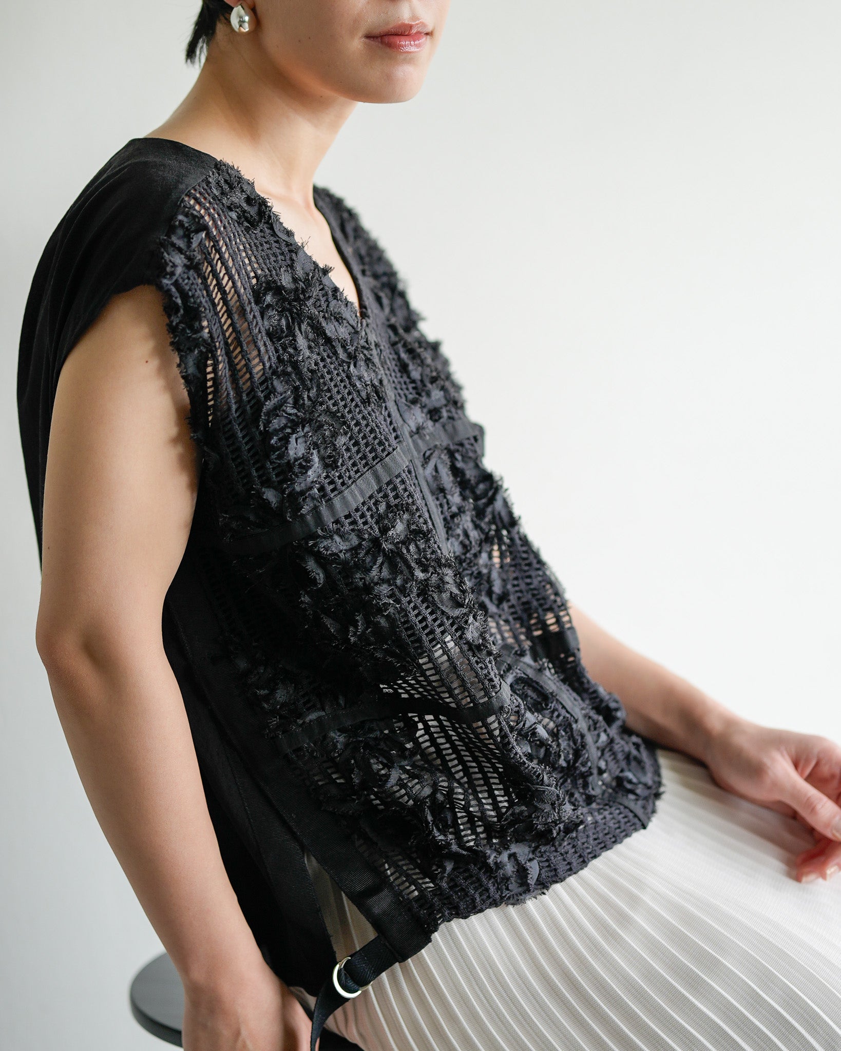 【tal by yumi.】楊柳レースジャガード 半袖プルオーバー BONLECILL（ボンルシール） tシャツ レースジャガード半袖メロープル