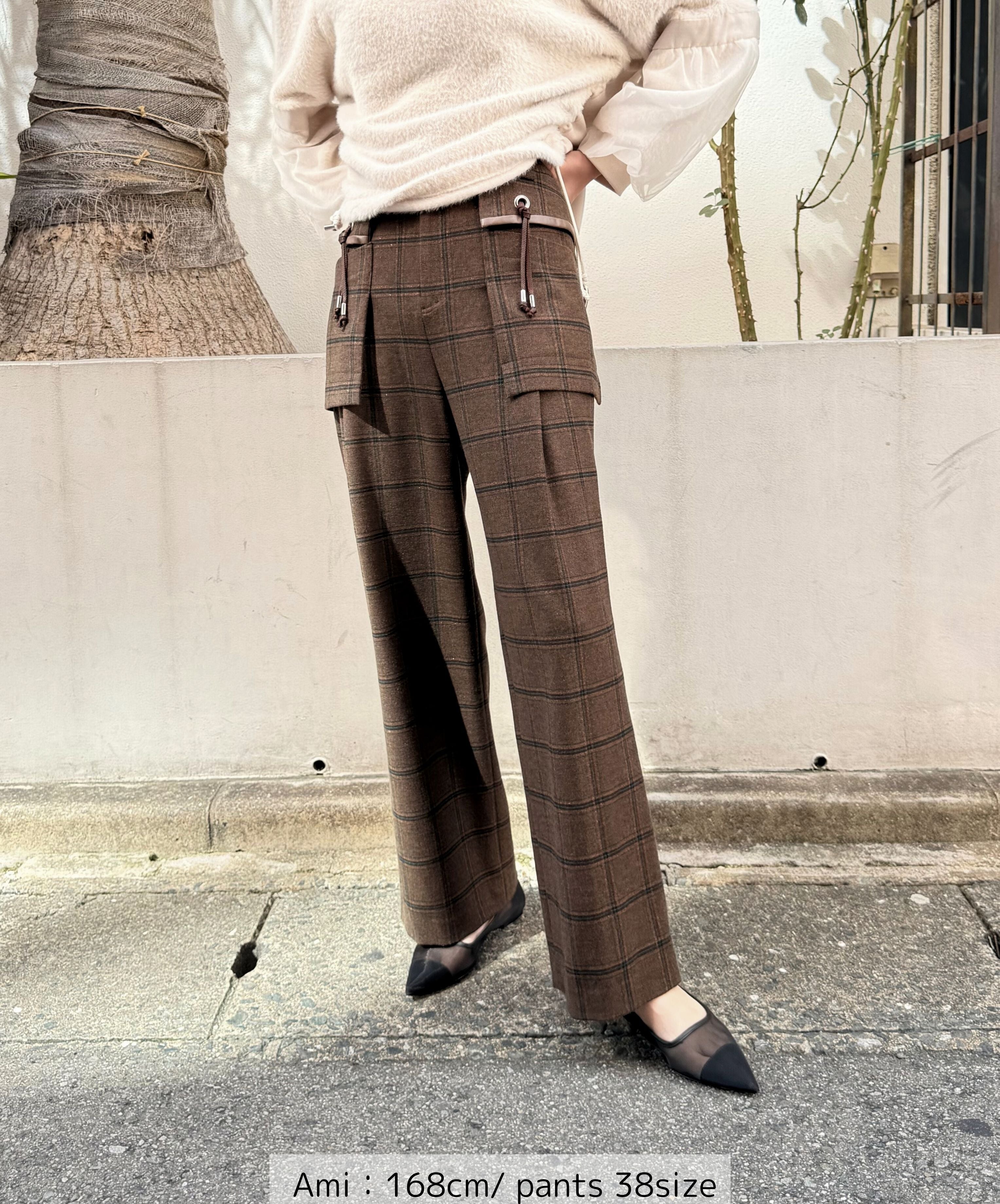 アウトポケットチェックサスペンダーパンツ – Lallia Mù